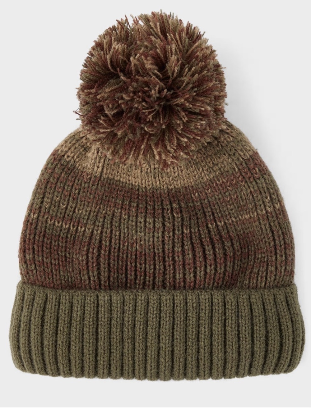 NWT: Boys Ombre Pom-Pom Beanie Hat - Olive Green. Sz. 4-7 years.